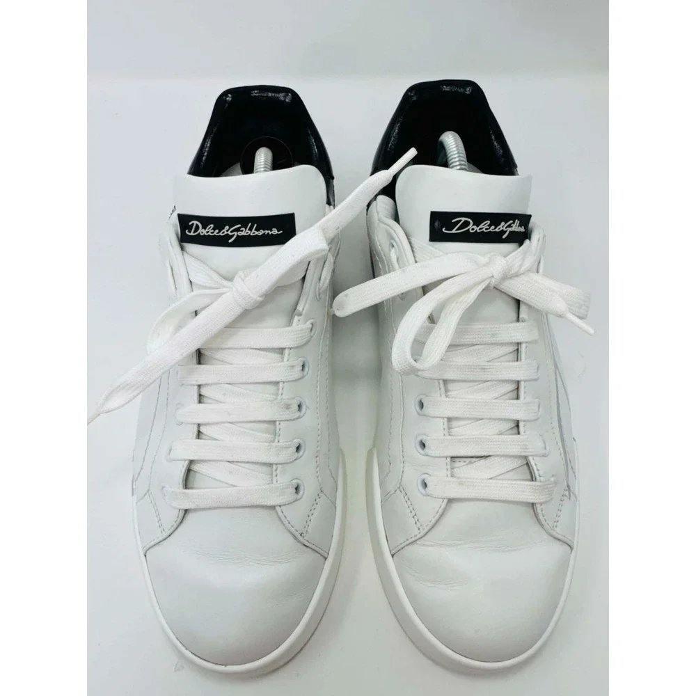 Dolce & Gabbana Portofino Logo Leather Sneakers White Black Men's 9 CS1600 Luxe